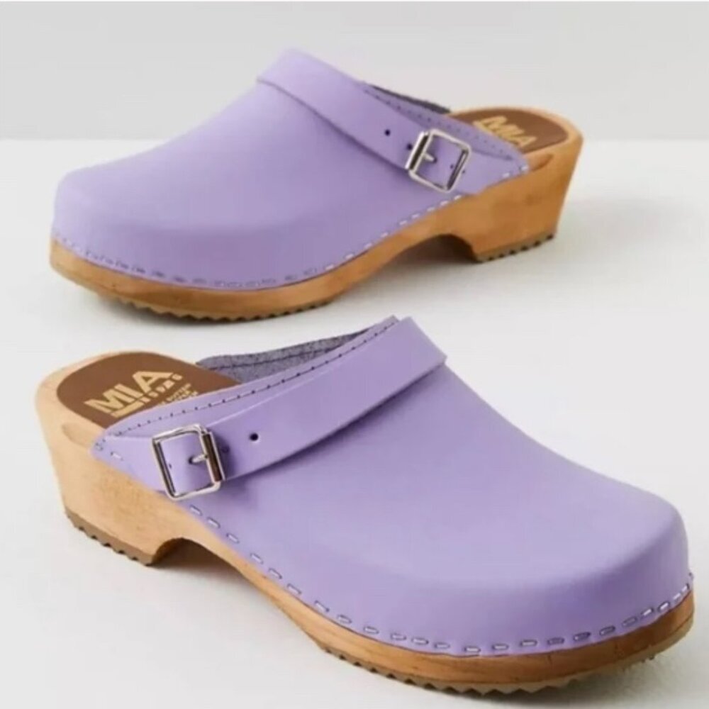 MIA Lavender Leather Clogs with Buckle